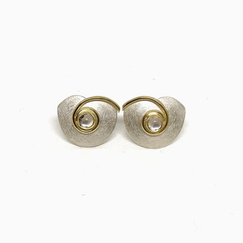 Silver, 18ct gold & moonstone earrings.