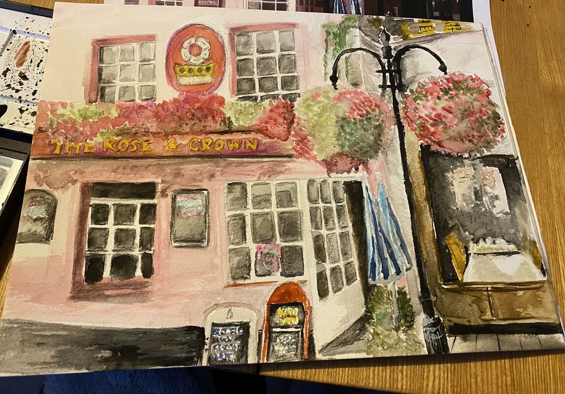 Rose and crown oxford, watercolour 