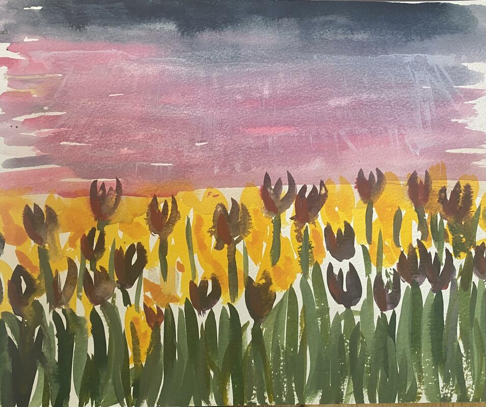 Tulips, ink 