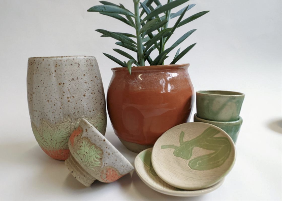 A selection of pottery by studio member Wild Goat Ceramics