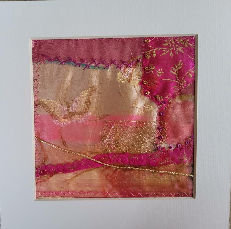 Pink Piece - found satin, gauze, machine and hand embroidery  18 x 18cm