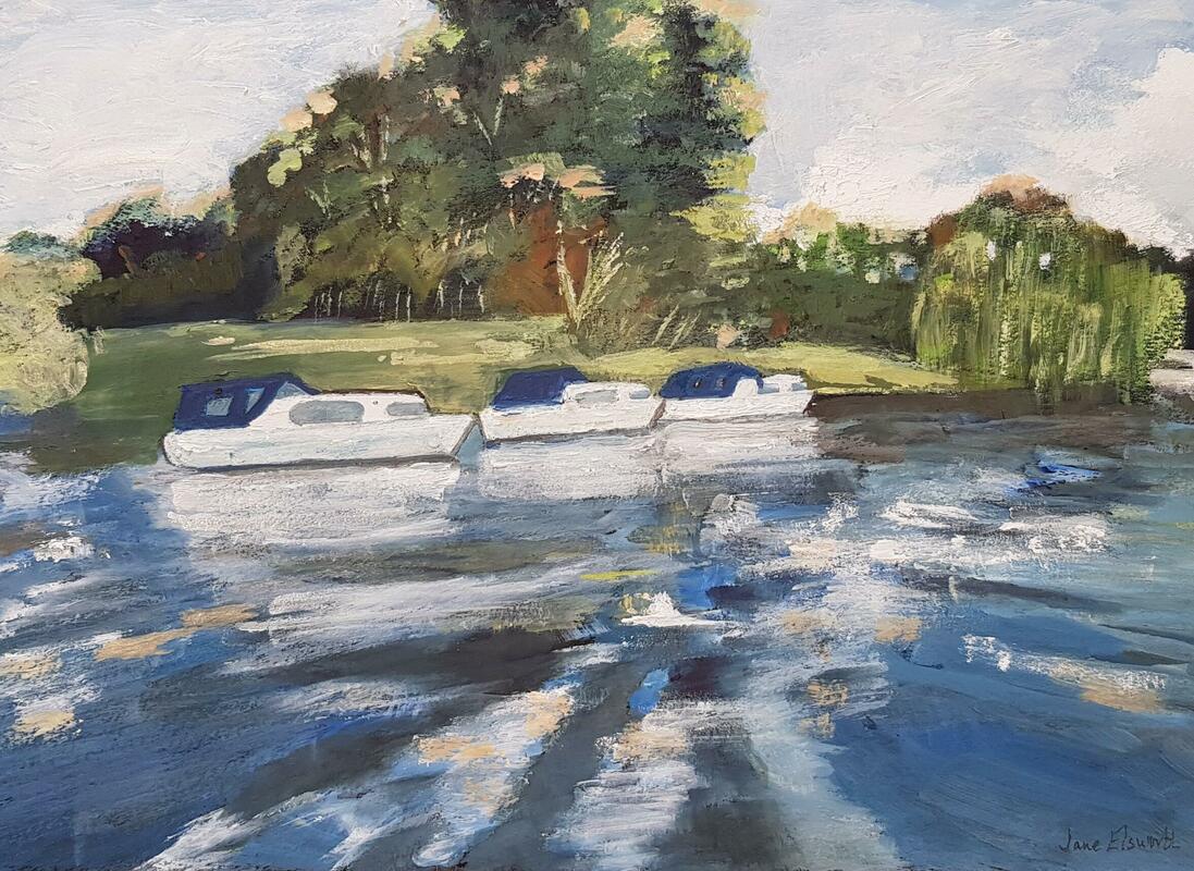 Boats near Goring.  Oil on Paper.  SOLD
