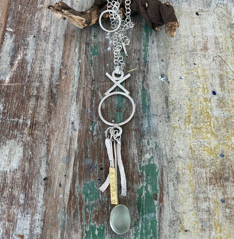 Sterling silver, brass & seaglass necklace