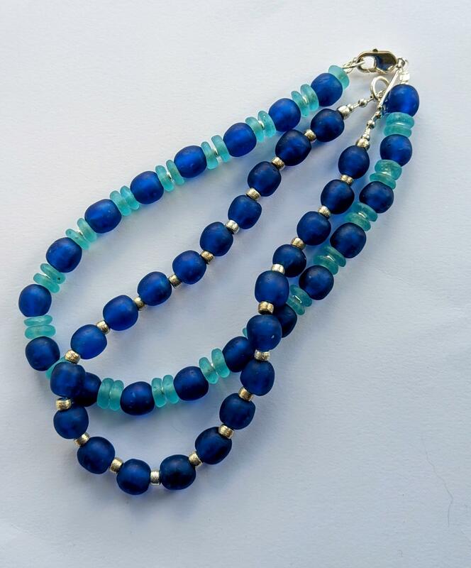 African recycled glass beads with sterling silver - 2 necklaces