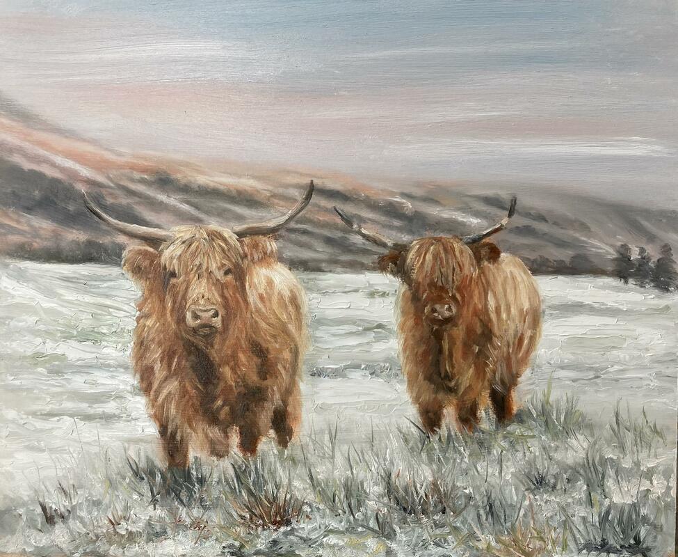 ‘Highland Winter’, oils, 12.5 x 16.5 inches framed - £295