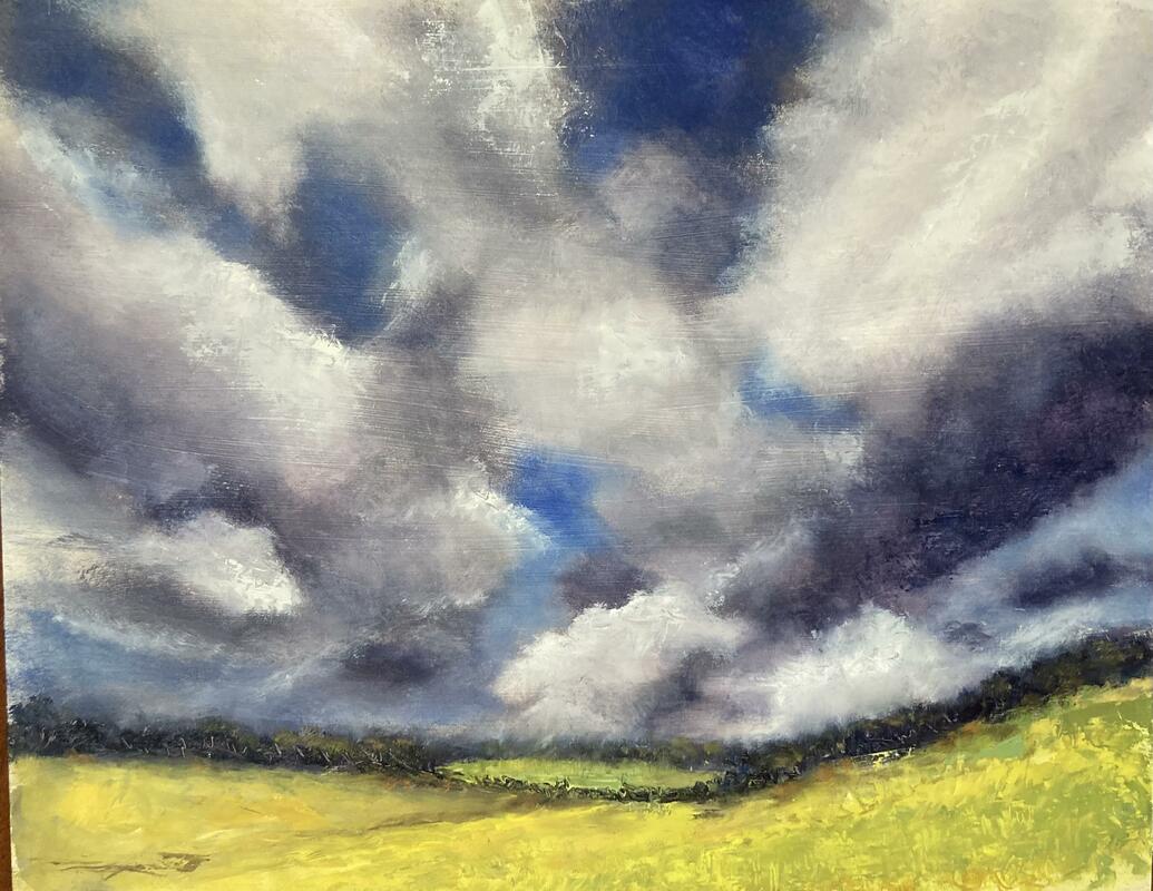 ‘Blue Skies, Yellow Fields’ - oils, 15.5 x 18.5 framed - £450