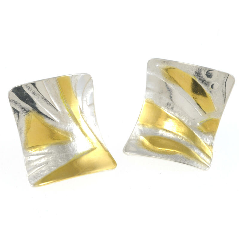 Earrings, silver with rolled pattern highlighted with gold plating