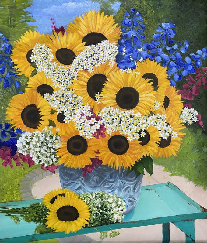 Vase of sunflowers. Oil on canvas. 