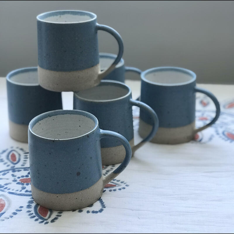 Blue stoneware mugs