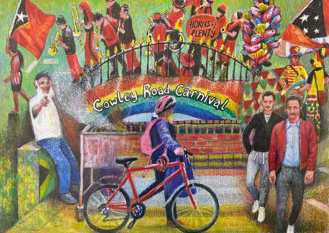 Cowley Road Carnival mixed media on paper