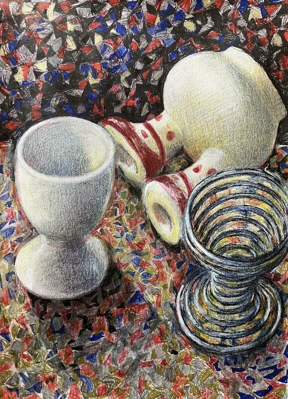 Eggcups mixed media on paper (available)