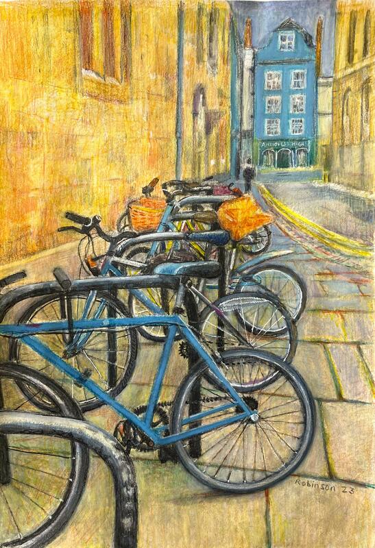 Queen's Lane Cycles mixed media on paper framed 18"x14.5" £280.00