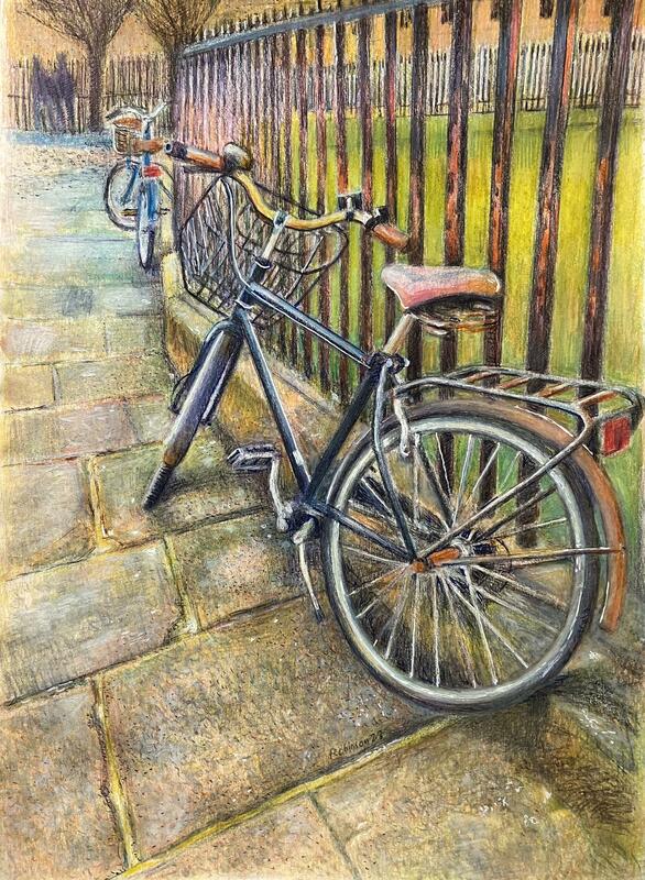Radcliffe Square Cycles mixed media on paper framed 18"x14" £260.00