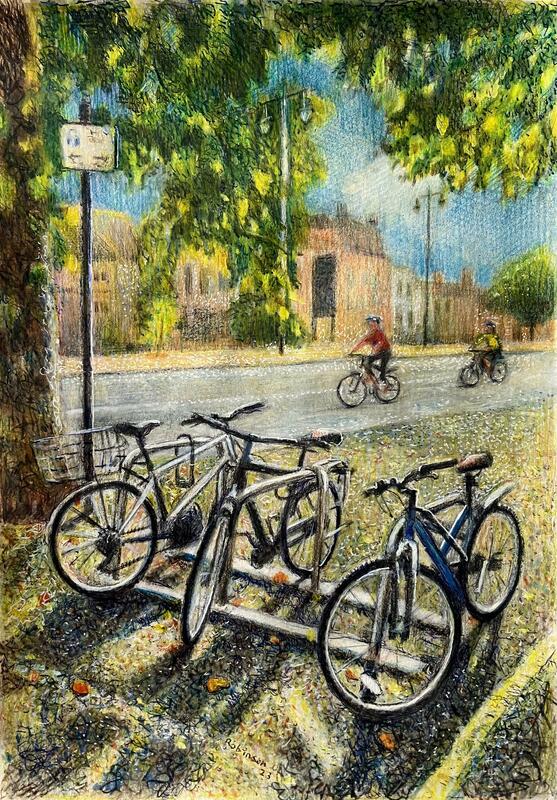 St Giles Cycles mixed media on paper framed 13.5"x10.5" £220.00