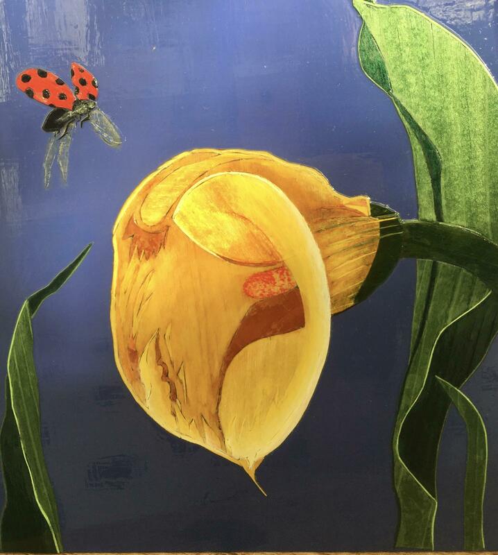 Picture 'The Lily and the Ladybird' veneers 34x31cm. Price £375