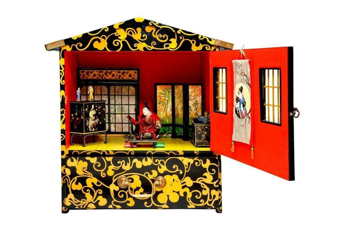 Japanese Interior with furnishing, hand-painted, 47x39x39, £850