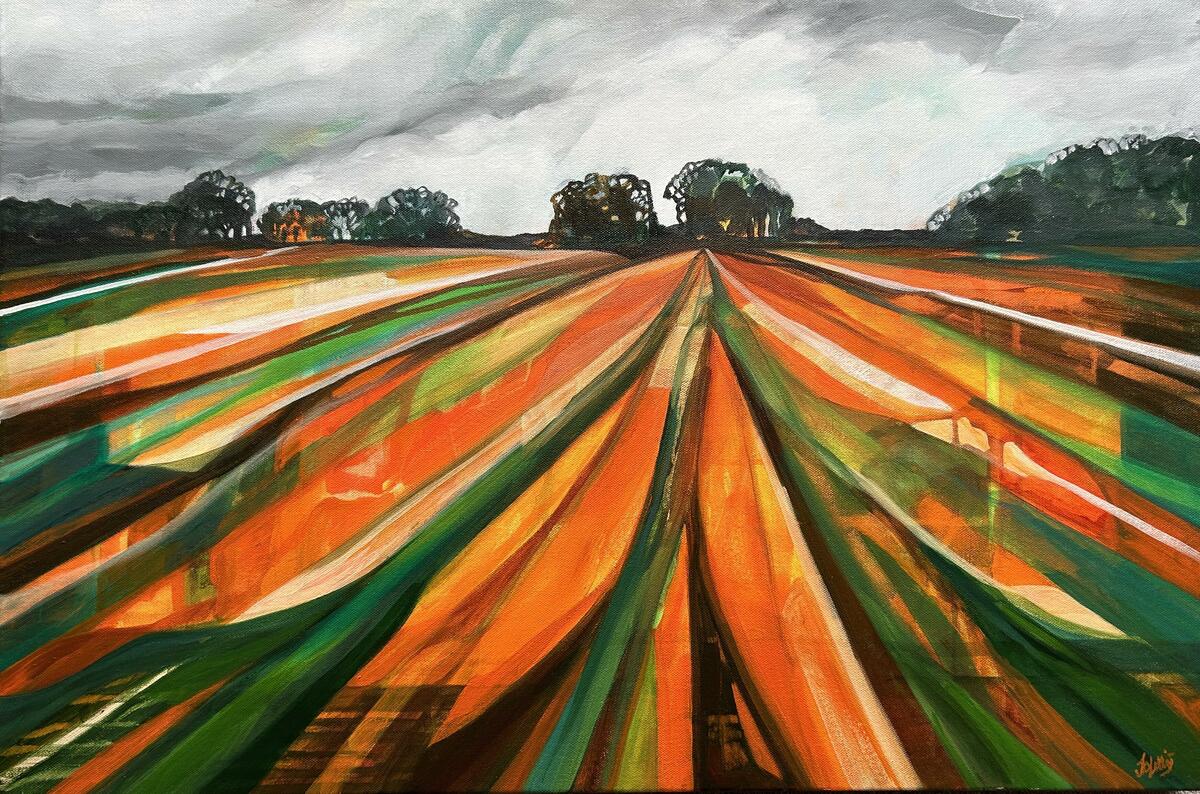Autumn striped fields painting