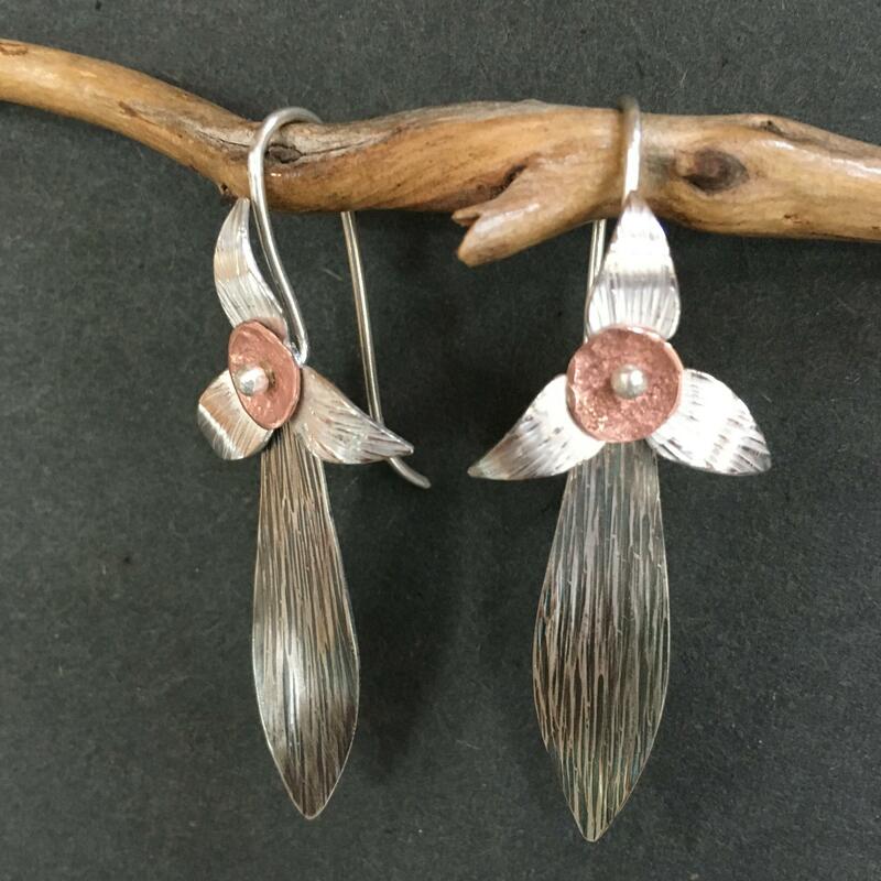 orchid style earrings with copper