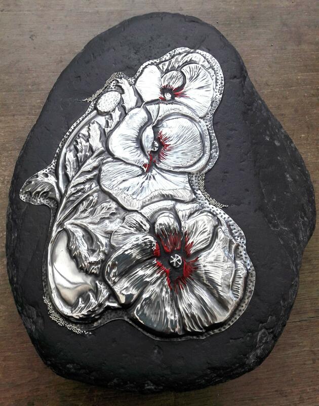Poppies-pewter on stone