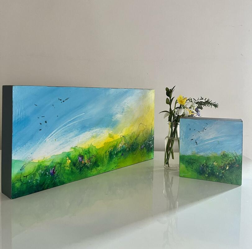 Acrylic paintings on chunky cradled wood panels. 10cm x 10cm £35, 15cm x 30cm £145 