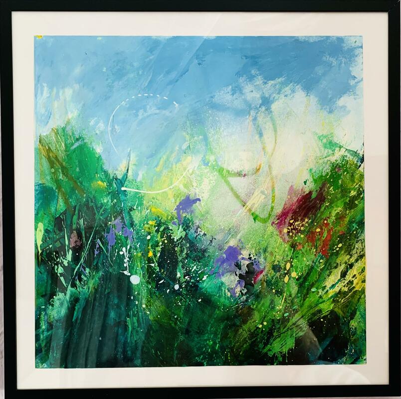 ‘June Hedgerow’  Mixed media painting on paper. Mounted in a 40cm x 40cm frame. £120