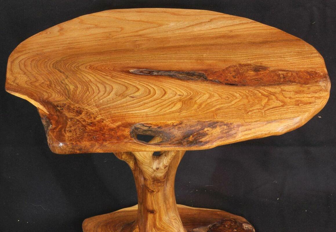 Elm tree-table top illustrating the character and grain of elm wood