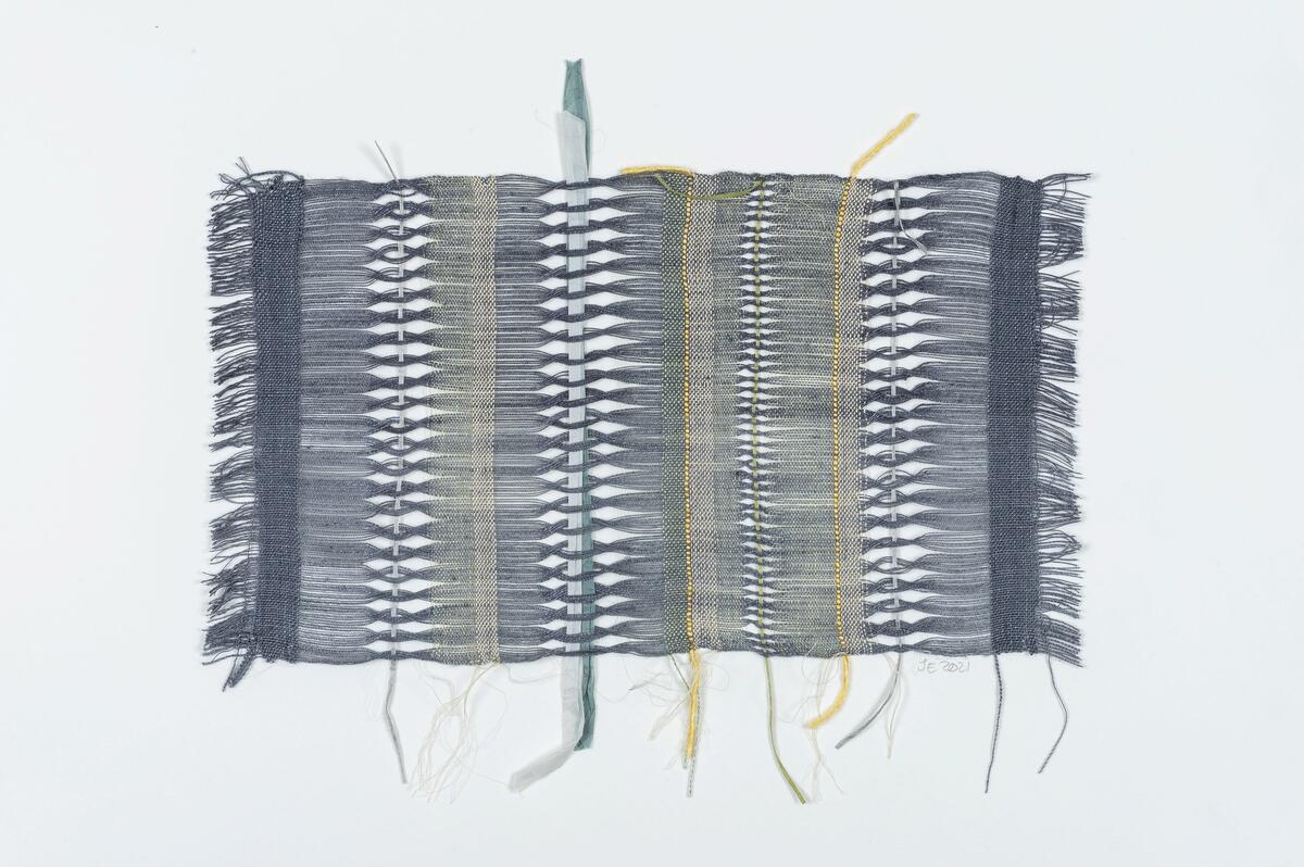 Thinly Veiled, 2021; silk, steel, bamboo, tencel; 22 x 39cm