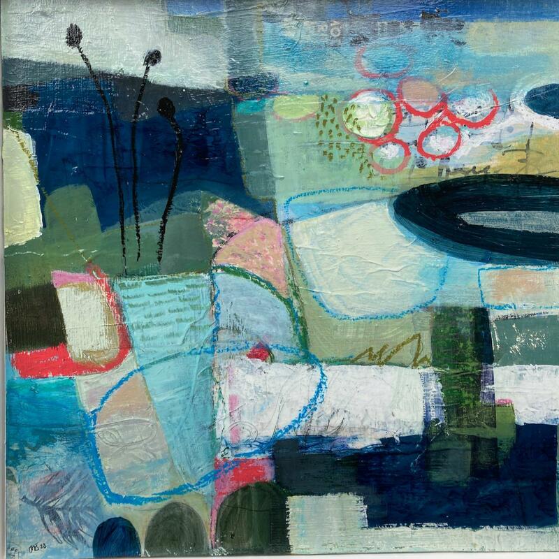 St Ives 2.  Acrylic, collage and mixed media on MDF panel  40 x 40cm £120 framed in white float frame