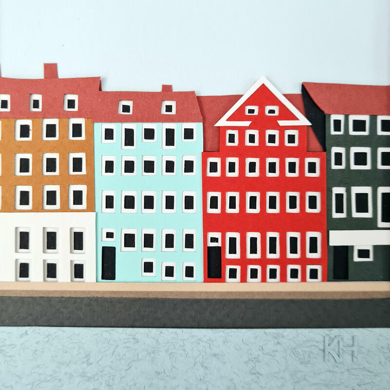 Copenhagen, handcut layered paper, 23 x 23cm framed size, £295.00