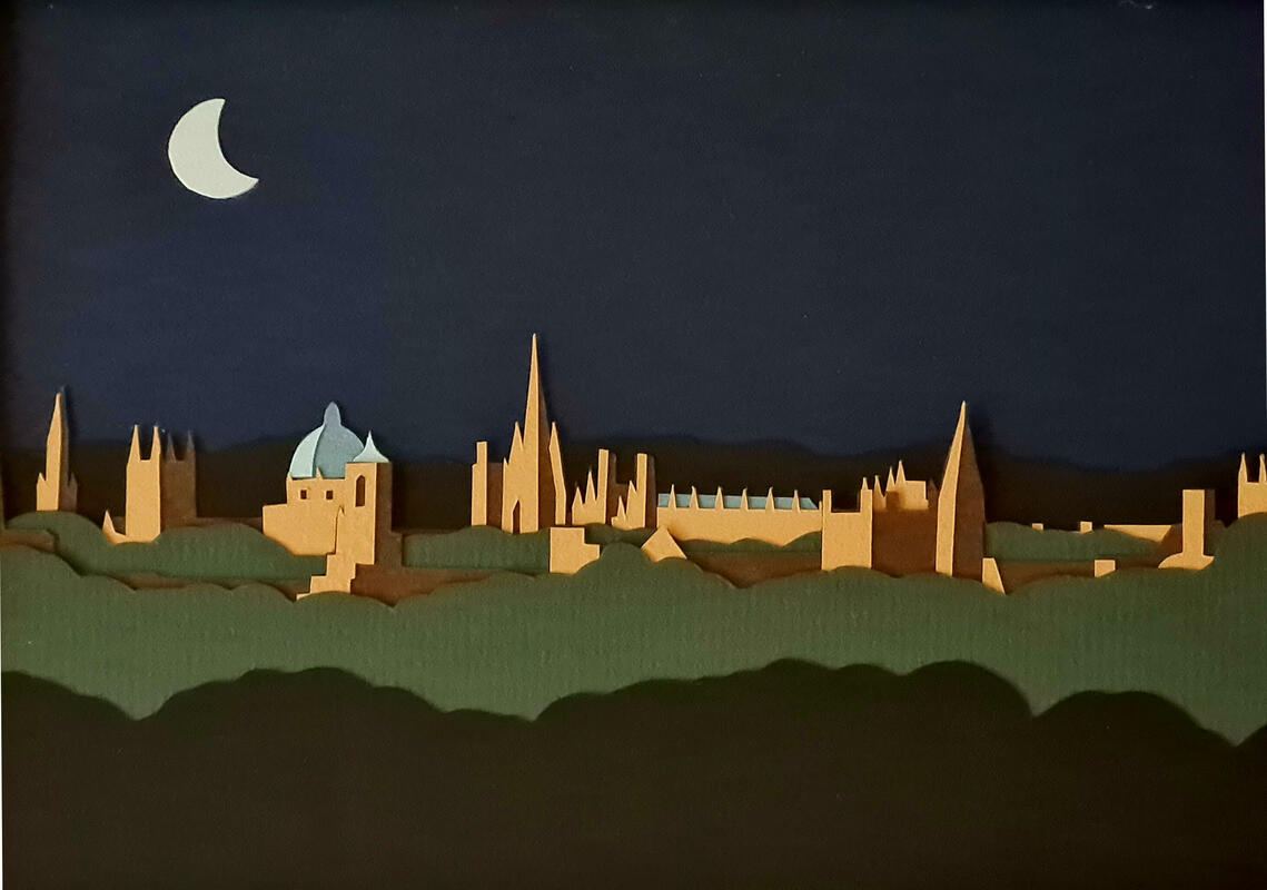 Moonlight Over Dreaming Spires, handcut layered paper