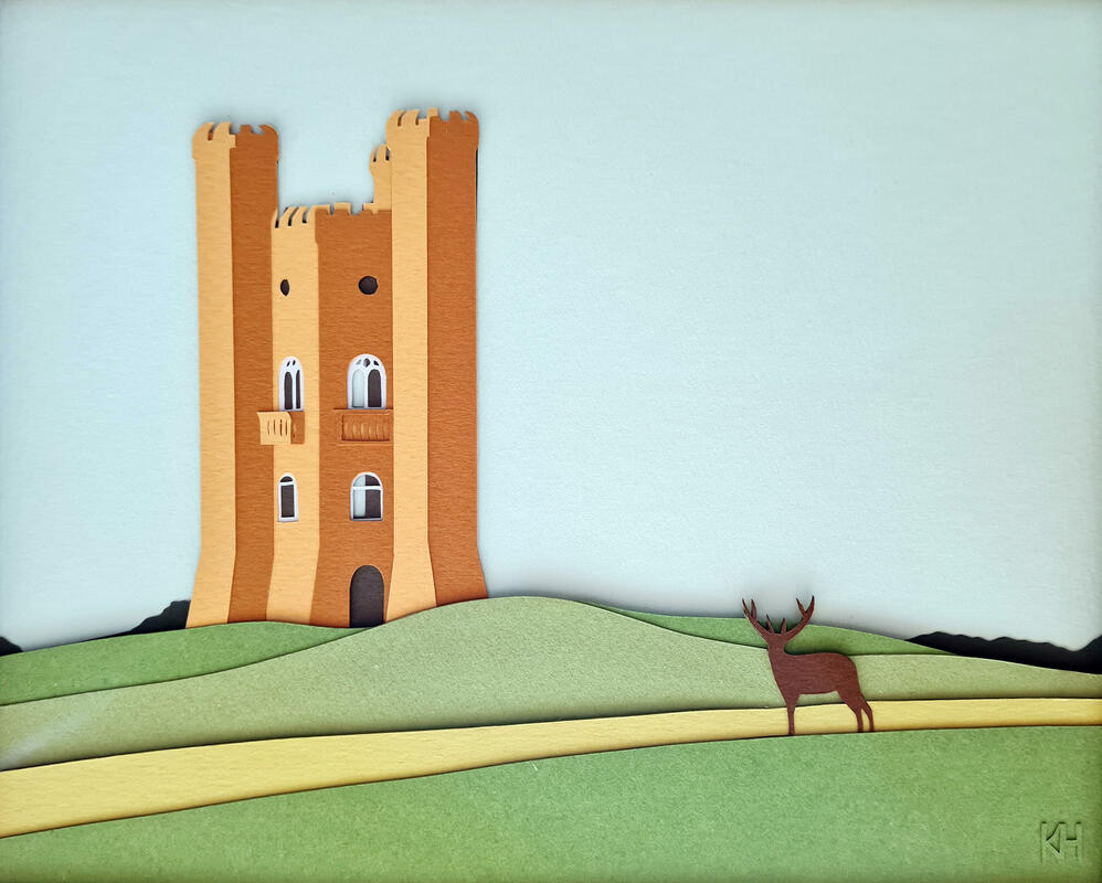 Stag, Broadway Tower, handcut layered paper, 27 x 32cm framed size, £450.00