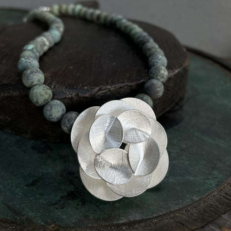 Triple Blossom and Turquoise necklace by Kate Wilkinson