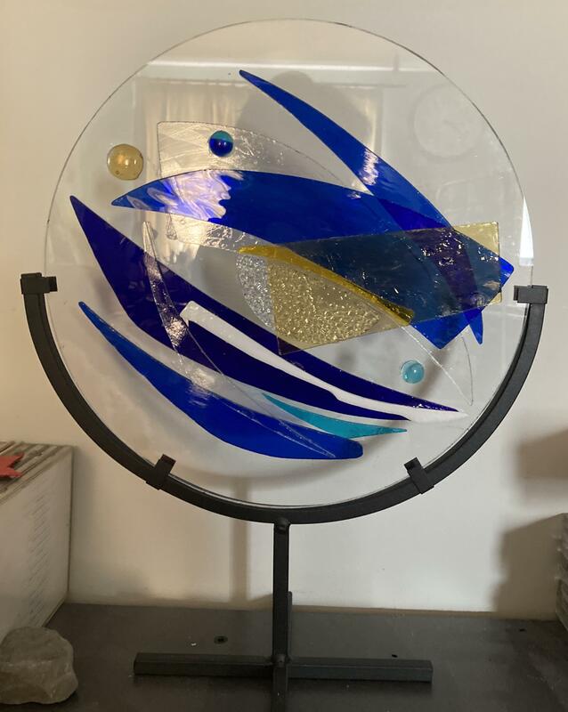 Moon rise . ‘In the dark spaces of the night ‘Inspired by lunar imagery in TSEliot poetry .  Bonded glass .  £165 