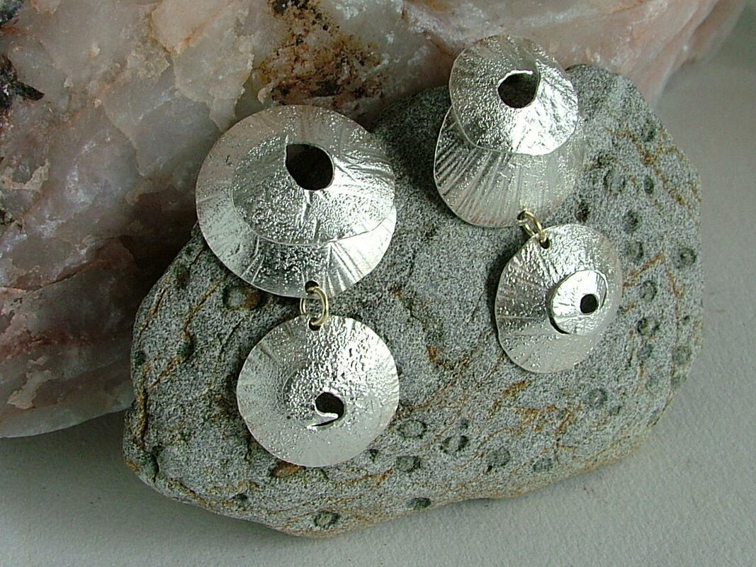 Textured Silver and 18k Gold accent Earrings