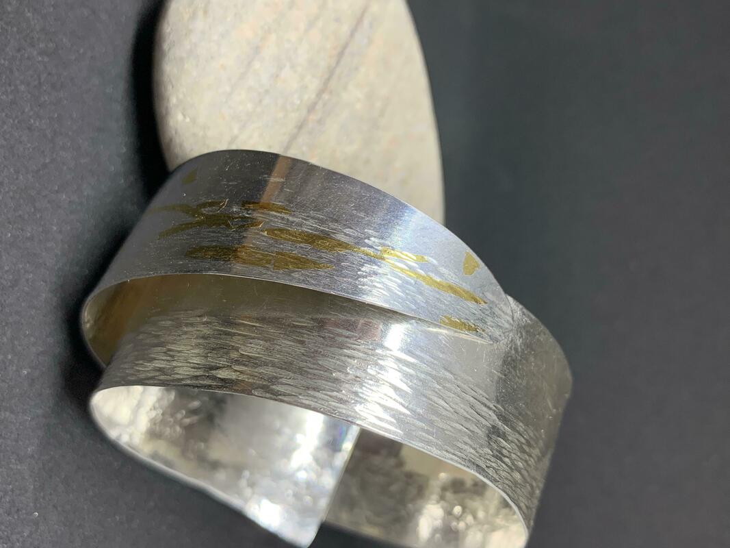 Fused 24k Gold Textured Silver Bangle