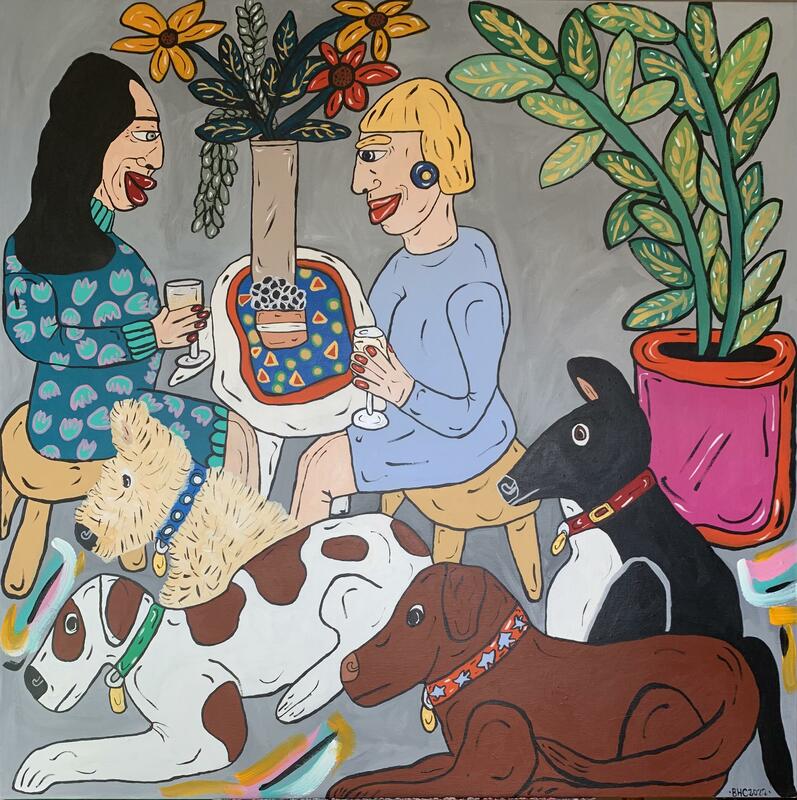 'Four Dogs' Acrylic on Box Canvas 39.5inch sq / 100cm sq