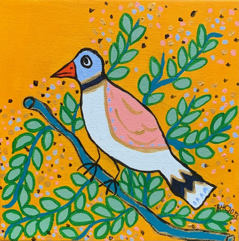 'Paradise Bird' Acrylic on Canvas 8inch sq / 20.5cm sq