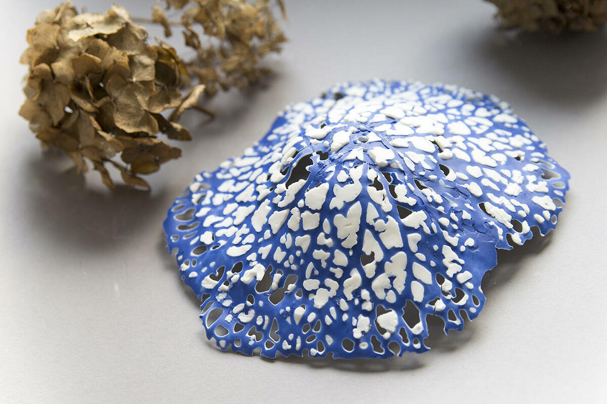 Medium blue hydrangea sculpture, parian porcelain