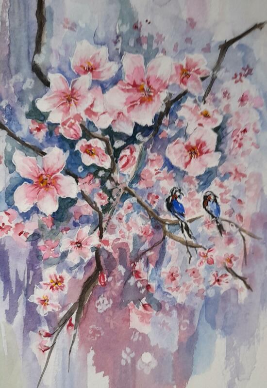 Blossom -Spring colour, Watercolour ,Size 14 X 18 in Framed ,£120 -Sold