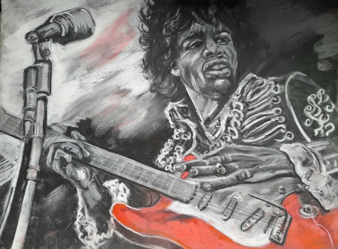 Jimi, Drawing done with Charcoal and Pastels, Size 17 X15 in,£120 -Sold