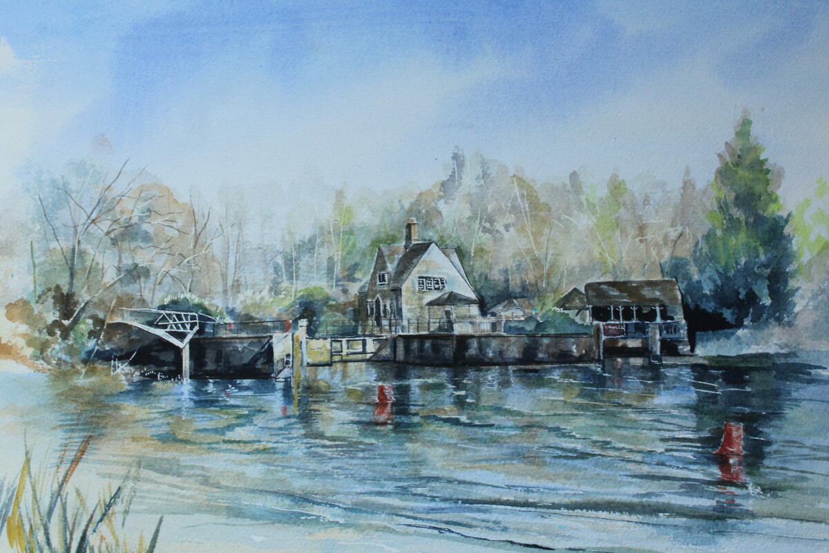 Iffley Lock Oxford ,Watercolour ,Currently Not framed or mounted(will be framed for Artweeks) size 18x12 in aprox
