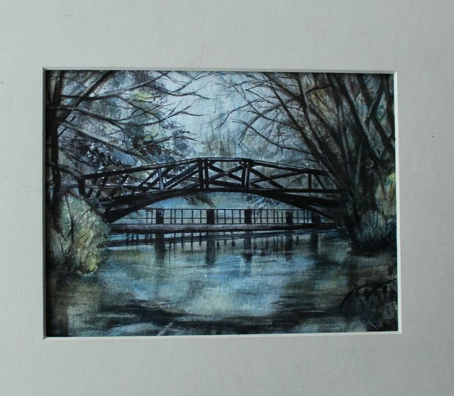 The Mathematical Bridge at Iffley Lock, Oxford, England. Watercolour .Framed size 13x11 in £75