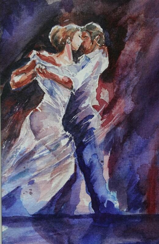 Hold me close-Dance series ,Watercolour ,Size 11 X 9 in ,framed in a silver frame ,£75