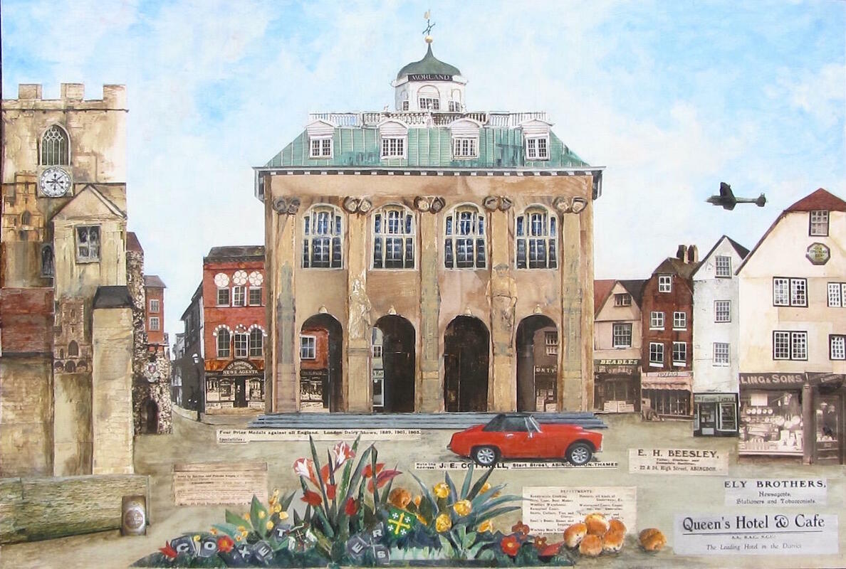 "Abingdon", collage and acrylic, SOLD. Available as limited edition prints, 12"x16", 8"x12", 6"x8", mounted, prices £40, £30, £15