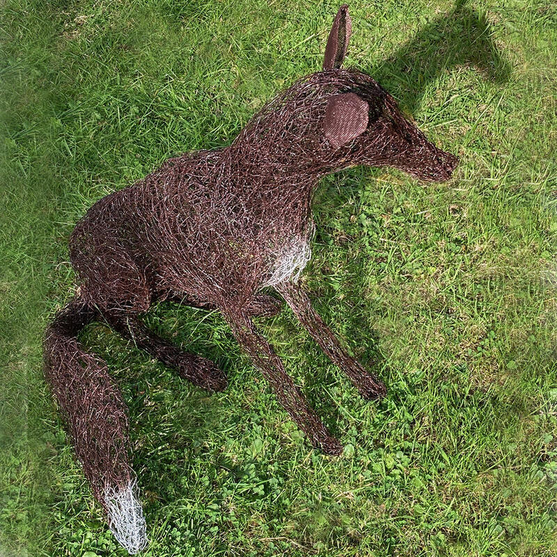 Sitting Fox. Life-size, painted wire garden sculpture