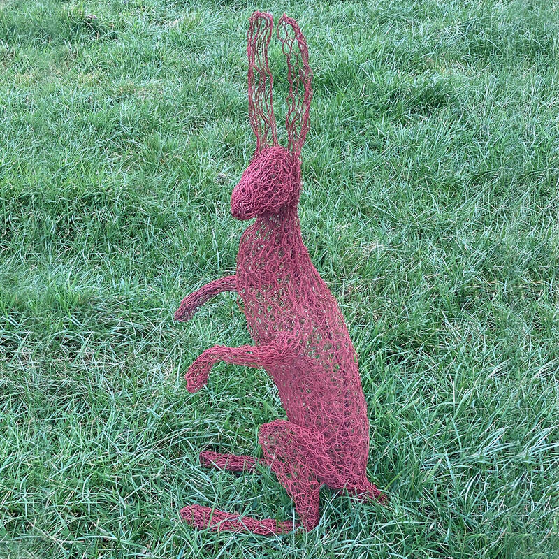 Sitting hare. Lifesize, painted wire garden sculpture