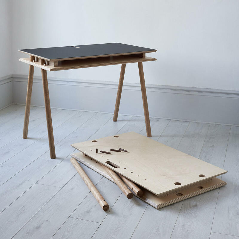 Pegg Desk can be disassembled in minutes and the legs store neatly inside the desktop