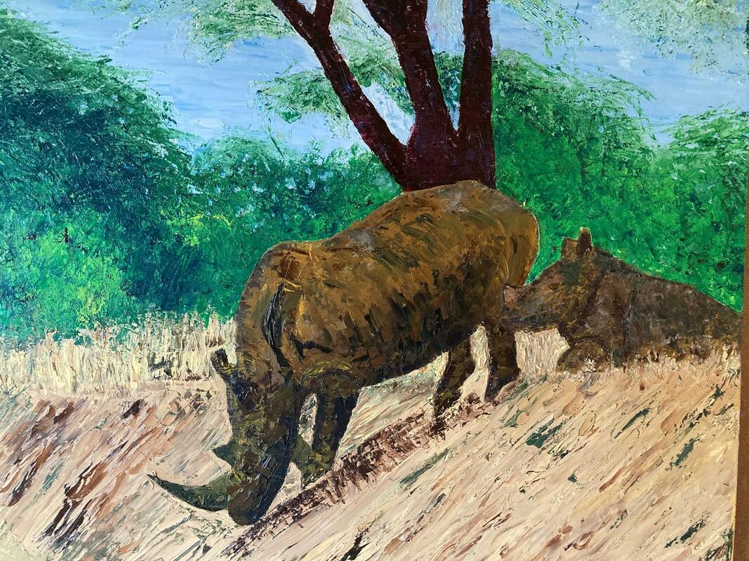 Rhinos palette knife oil on canvas