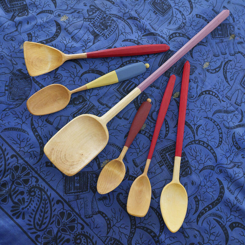 A selection of hand-carved (and milk-painted) wooden spoons, by Michael J. Amphlett