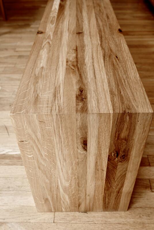 Oak stave mitred bench